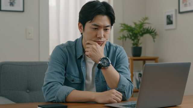 セイコーアストロンを手に迷う表情の人。価格と価値のバランスを考えている様子。